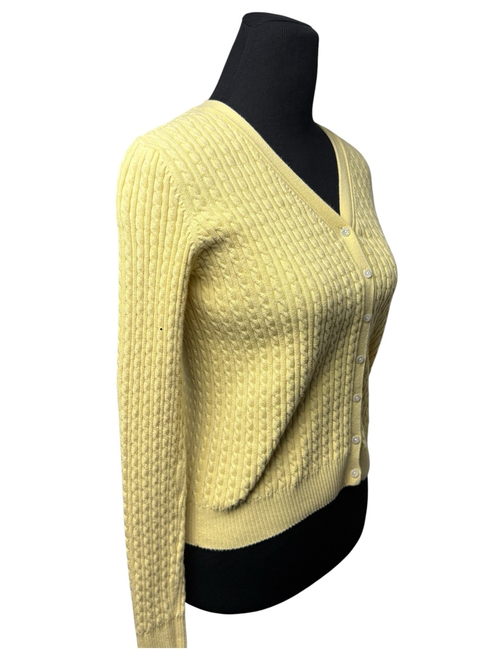 Lauren Ralph Lauren Yellow Cardigan Fisherman Cable Knit Sweater SZ S Preppy EUC - Picture 3 of 9